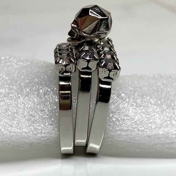 Joomi Lim 3D Skull Silver-Plated Stackable Swarovski Crystal 3 Ring Set Sz 5.5 - Picture 5 of 11